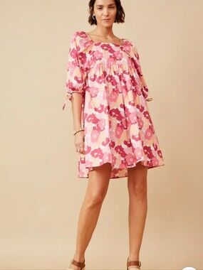 Hayden Babydoll Dress Large Watercolor Floral Dopamine Cottagecore